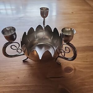 Vintage Godinger 3 Footed Candle Holder w Flower Frog Lotus